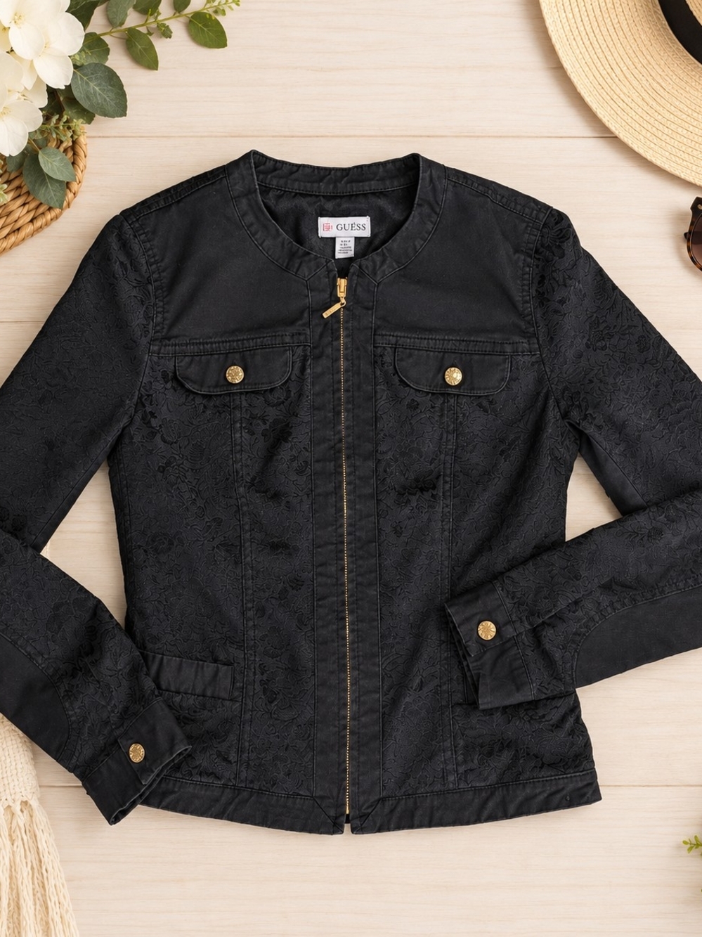 GUESS Women's Jaquard Floral Jacket